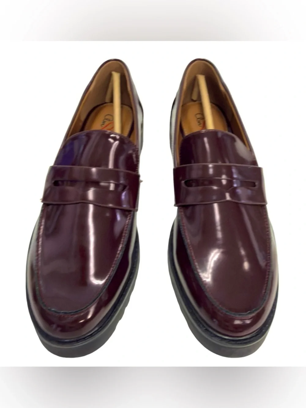 Women's Burgundy Patent Loafers with Lug Sole